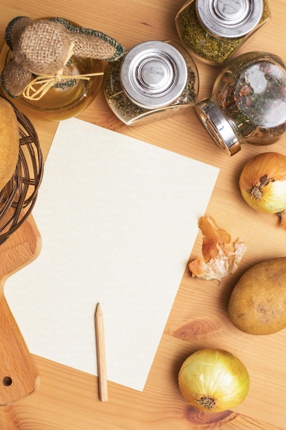 Stôl s ingredienciami a receptami